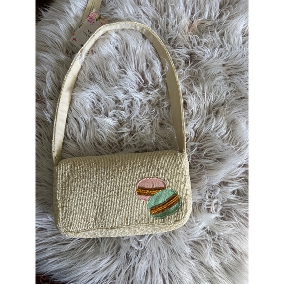 Viral TikTok Handcrafted Beaded Clutch Bag Coffee Croissant Macaron Handbag - Picture 3 of 6